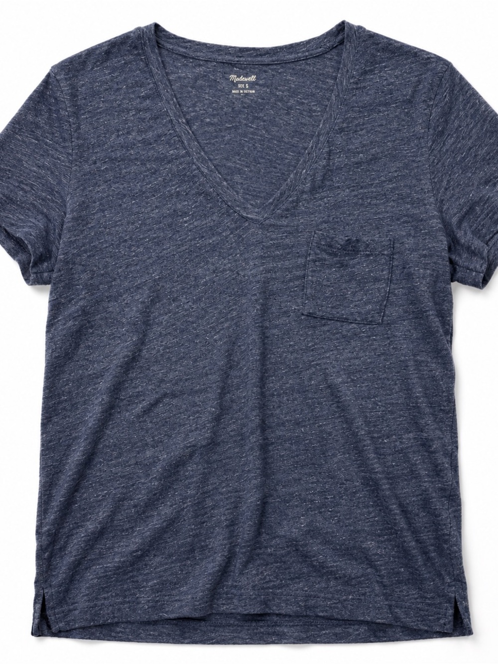Madewell Heather Navy V Neck Pocket Tee Shirt Small 100% Cotton